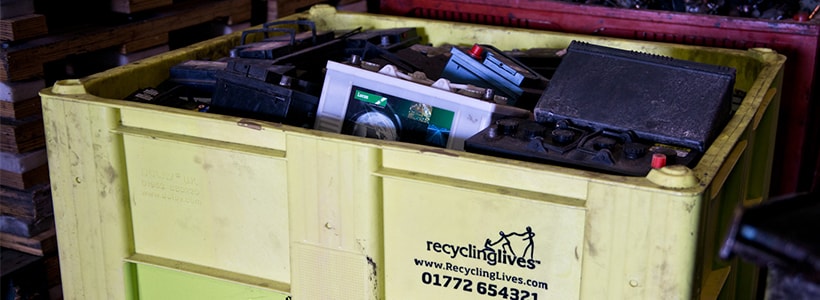 car batteries ready to be stored and recycled